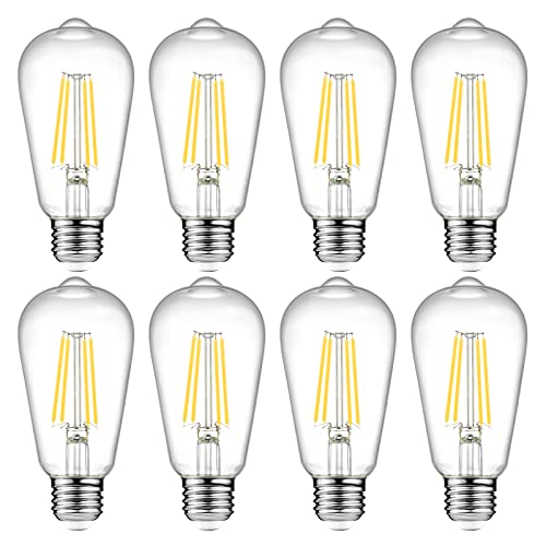 Ascher LED Edison Bulbs 6W, Equivalent 60W, High Brightness Cool White 4000K, 700 Lumens, ST58 Vintage LED Filament Bulbs with 80+ CRI, E26 Base, Non-Dimmable, Clear Glass, Pack of 8
