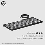 HP 400 Backlit Wired Keyboard (Ash Wired) - Warm White LED Illuminated Keys w/ 3 Brightness Levels - Slim & Portable Design - 12 Programmable Keys - Spill-Resistant, Sanitizable