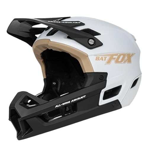 BATFOX Full Face Mountain Bike Helmet for Men Women Adult Helmet Downhill DH BMX MTB (White, L(58-62CM))
