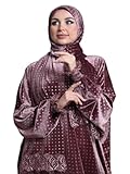 Ghina Hijab One-Piece Prayer Set Dress & Abaya with Attached Hijab - Dotted Velvet (Pink) for Muslim Women