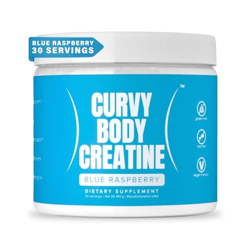 Curvy Body Creatine Monohydrate Powder | Workout Support | Vegan | Kosher | Blue Raspberry Flavor 180 Grams (30 Servings)