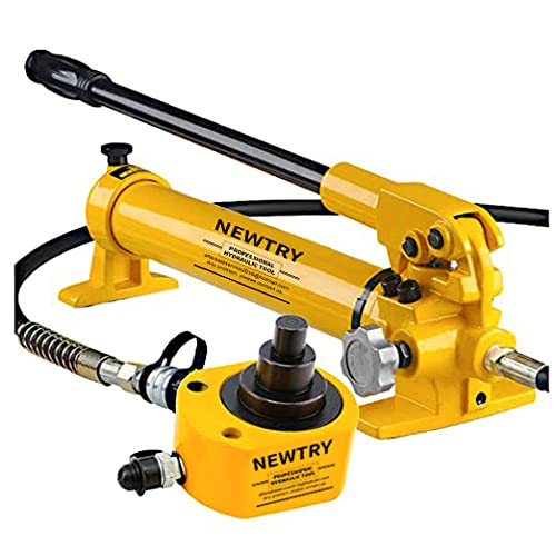 NEWTRY 50 ton Low Profile Hydraulic Jack Cylinder + Hand Pump Stoke 65mm(2.56inch) Mini Protable Hydraulic Ram Industrial Thin Lifting Jack, not for Car (50T Hydraulic Jack + cp-700 Pump)