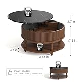 JOINICE,Round Coffee Table with Storage, Mid Century Modern Dining Table with Sliding Cabinet Door, Lift Tabletop Center Table for Living Room, Home Small Space, 31.5", Marble Walnut