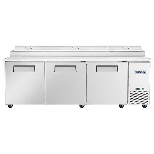 Frigos FG-PZPT-93 93" 3 Door Refrigerated Pizza Prep Table Silver - Stainless Steel Exterior ETL Certified - 1/2 HP Compressor Commercial Kitchen Storage - Included Liftgate