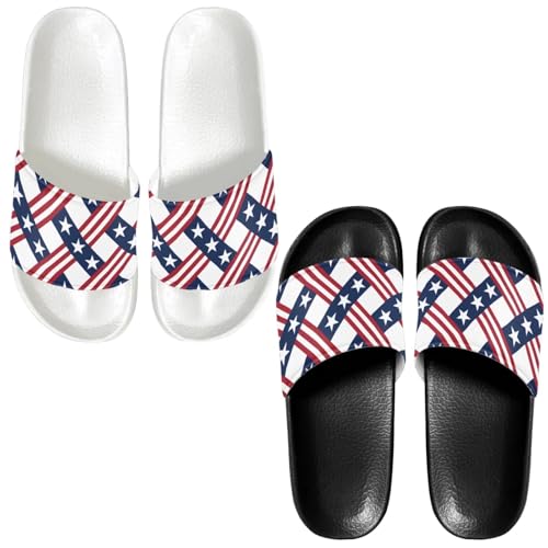ZCFYGDX Couple Slide Sandals for Women and Men,Soft EVA Anti-slip Flat Bathroom Shower Shoes Comfort Casual Pool Slide Outdoor Indoor, US Color Stripe Pattern Print US Men Size 12 (Black Sole)