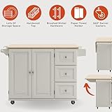 Homestyles Dolly Madison Off-White Mobile Kitchen Island Cart with Wood Drop Leaf Breakfast Bar