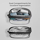 tomtoc Electronic Organizer Travel Case, Water Resistant Dual Compartment Tech Pouch Cable Organization Storage Bag for Charger, Cord, Phone, Hard Drive, Power Bank, Accessories Travel Essentials