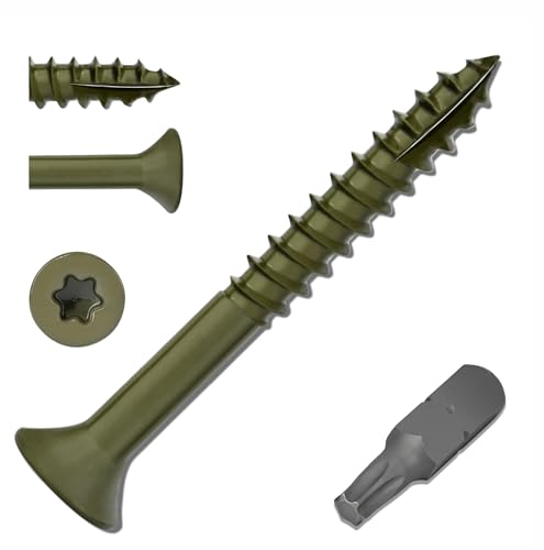 Deck Screws #9 X 2-1/4 Inch Exterior Torx Wood Screws T25 Star Bit Included Ceramic Coating Green 2.25 Inch Deckmate Star Drive Flat Head Screws -500 Pcs