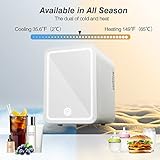 Easy-Take Skincare Fridge - Mini Fridge with Dimmable LED Mirror (4 Liter/6 Can), Cooler and Warmer, Makeup Fridge for Skincare and Food, Mini Fridge for Bedroom, Office and Car, White