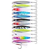 Aorace 12pcs 60g 9.6cm Metal Jigs Saltwater Fishing Lures Jigging Spoon Lures Kit for Long Casting Surf Fishing Slow Vertical Casting Artificial Lead Jigs Assortment for Bass Sea Trout