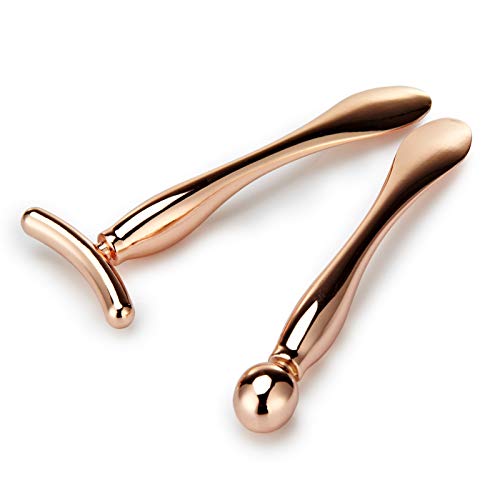 LISAPACK 2PCS Metal Eye Cream Applicator Wand Stick, Massager Tool for Facial Massage, Reduce Puffiness (Rose Gold)