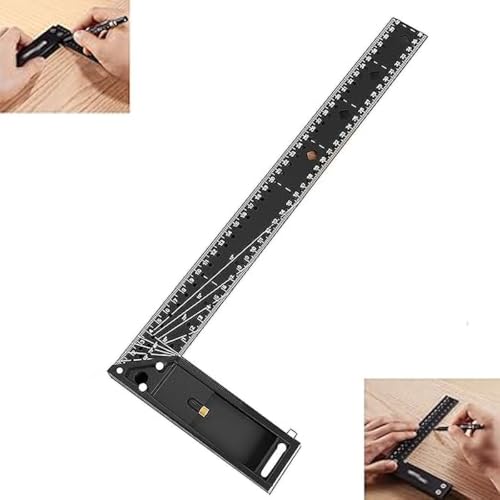 16" Tooltekt Woodworking Square Ruler, Multi-Angle Measuring Multifunctional Right Angle Ruler, Universal Combination Angle L Square for Precise Measuring, Drawing (Black, 16")