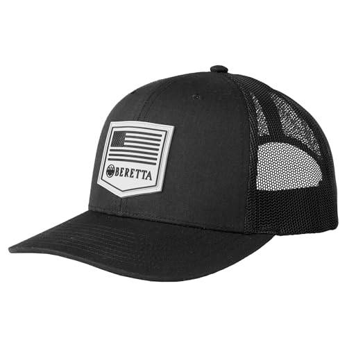 Beretta Men's PM Trucker Jet Black Breathable Lightweight Outdoor Casual Baseball Cap with Adjustable Snapback - One Size Fits Most