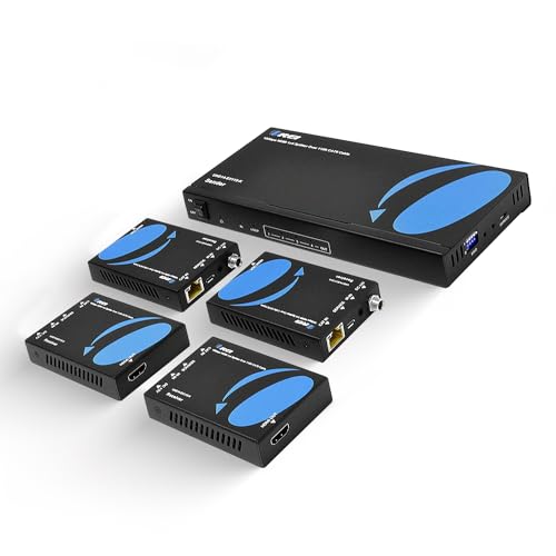 OREI 4K HDMI Over Ethernet 1x4, One Input to Four Outputs Over Ethernet Up to 115 feet (Mirrored), 4K@60Hz 4:4:4, Loop Output for a Display at Source & Low Latency Transmission (UHD14-EX115-K)