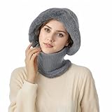 Balaclava Women Face Cover for Cold Weather Fleece Face Mask for Men Womens Winter Hat,Warm Ski Mask Knit Hooded Scarf Hat (Grey)