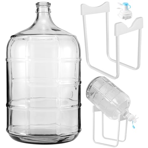 Maxdot 5 Gallon Glass Water Jug with Water Jug Stand and Dispenser Valves, Carboy Fermenter Food Grade for Water Storage, Beer Wine Making and Fermentation Making Equipment