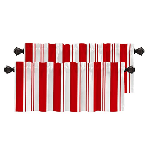 BaoNews Red Christmas White Kitchen Valances Window Curtain, Candy Cane Christmas Stripes Blackout Decoration Small Window Valances Curtains Drapes for Kitchen Bedroom, 52 X 18 Inch