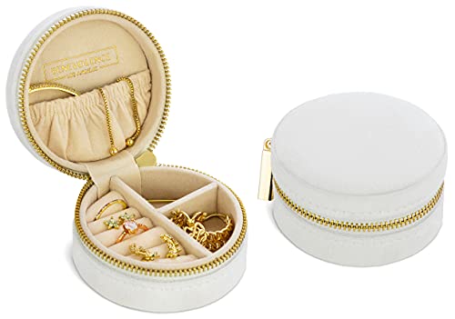 Benevolence LA Plush Velvet Travel Jewelry Box Organizer | Small Travel Case for Women | Mini Organizer for Accessories | Gift for Her - Pearl White