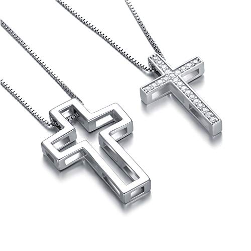 SOULMEET Matching Silver Crosses Necklace Set for Couples Mother Family Sisters Friends 2 Always Be With You (White CZ)