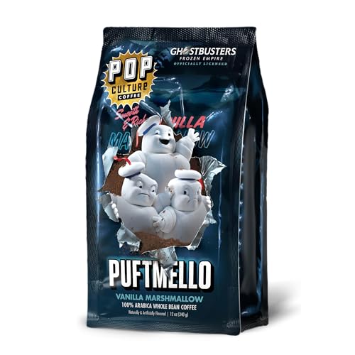 Pop Culture Coffee, Ghosbusters Frozen Empire, Puftmellow, Vanilla Marshmallow Flavored Coffee Beans, Whole Bean, Medium Roast, Vanilla Marshmallow Flavor (12oz)