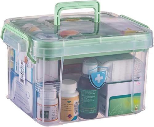 Zxiqm 1-Pack Clear Storage Box Container,Family First Aid Box Medicine Box Organizer Plastic Medicine Storage Kit,First Aid Storage Box with Handles, Clear Household First Aid Organizer