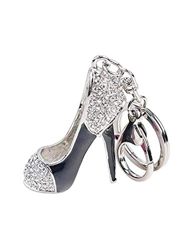 JIAHATE Fashion Rhinestone High-heeled Shoe KeyChain Ring Crystal Shoes Keychains Women Charm Handbag Key Holder Girl Bag Jewelry,(White+Black)