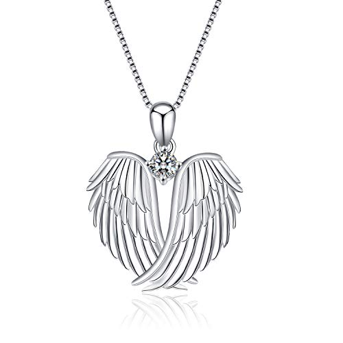 YFN Angel Wings Necklace 925 Sterling Silver Guardian Angel Wings Pendant Birthstone Necklace for Women Jewelry Gifts