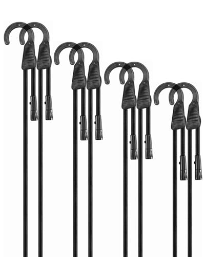 18" 36" 60" 80" Adjustable Bungee Cords Assorted Sizes with Hooks, Black Bungee Straps with Superior Elasticity & UV Resistance, Perfect for Cargo, Camping, Tarps, Tents, Bike, Luggage, etc (8 Pcs)