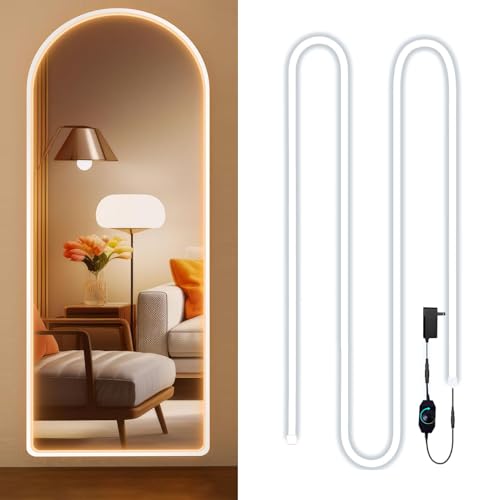 JUNWEN Vanity Lights for Mirror, Hollywood Style Makeup Lights with Dimmer and Power Supply, Waterproof, 16.ft/5M 600 Warm White LEDs Makeup Vanity Lights for Bathroom (Mirror Not Included)