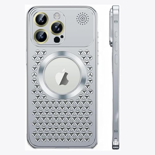 HUHUCASE Suitable for iPhone Phone Case, Aromatherapy Case, Metal Mesh Lens, Magnetic Dew Label Spring Buckle Protective Cover (Silver,iPhone 16 Pro Max)