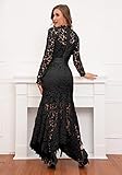 IWFEV Hollow Lace Dress Floor-Length Lace-Up Asymmetrical Maxi Dress Elegant Long Dress XXL Black