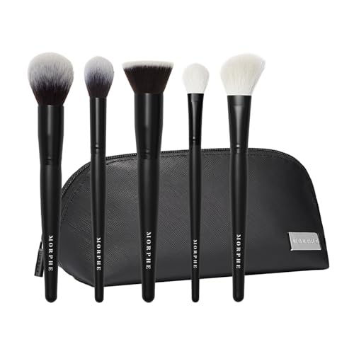 Morphe Face The Beat Makeup Brushes - 5 Piece Makeup Brush Set with Foundation, Blush, Contour & Blending Brushes - Made with Synthetic Bristles & Includes Makeup Brush Case (5 Count)