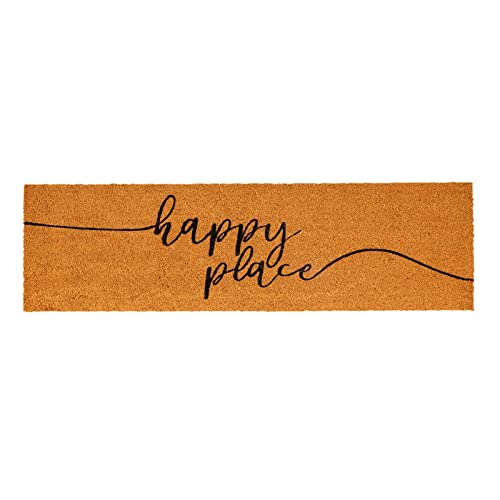 Juvale Natural Coco Coir Large Door Mat, Happy Place Long Outdoor Rug (17 x 60 in)