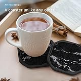 UMIRRO Absorbent Drink Coasters for Tabletop Protection, Silicone Coasters for Drinks Absorbent with Felt Pads, Table Mat for Coffee, Beer, Non-Stick to Cup, Marble Style, Black and White, Set of 4