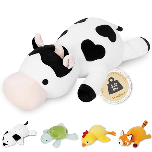 IdeaMeme Milk Cow Weighted Plush, 24" 4.2 lbs Weighted Stuffed Animals Series, Cute Cow Plushie Dolls Throw Pillow Birthday Gifts for Children Kids Adults