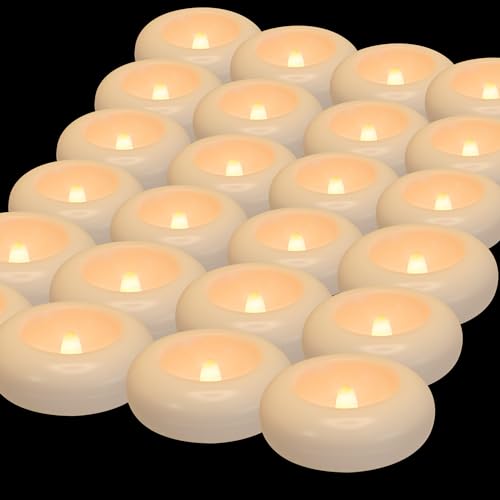 Aignis 24pcs Flameless LED Floating Candles Battery Operated, 120+ Hours Glow Time, 3 Inch White Plastic Tealights, Cozy Light for Romantic Pool/Bathtub/Hot Bath/Wedding Centerpiece Decor
