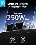 Anker Prime Charger, 250W GaN Prime USB C Charging Station, Ultra-Fast 6-Port, 2.26" LCD Display and Smart Control Dial, Compatible with MacBook Pro/Air, iPhone 16/15/14, Galaxy, and More (Silver)