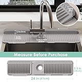 24 Inch Silicone Faucet Mat for Kitchen Sink Splash Guard Behind Faucet,6°Slope Sink Water Splash Guard Draining Mat for Kitchen Sink Area Faucet Mat for Bathroom Sink with Fasten Button-Gray