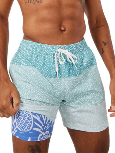 Chubbies Lined Mens Swim Trunks 5.5 Inch – Swim Shorts and Mens Shorts with Elastic Waist, 4-Way Stretch, Boxer Brief Liner, Drawstring, UPF 50+ (Turquoise/Aqua, XL)