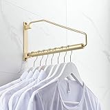 Folding Wall Mounted Clothes Hanger Rack Clothes Hook Solid Brass with Swing Arm Holder Clothing Hanging System Closet Storage Organizer Heavy Duty Drying Rack Wall Mount,Brushed Gold