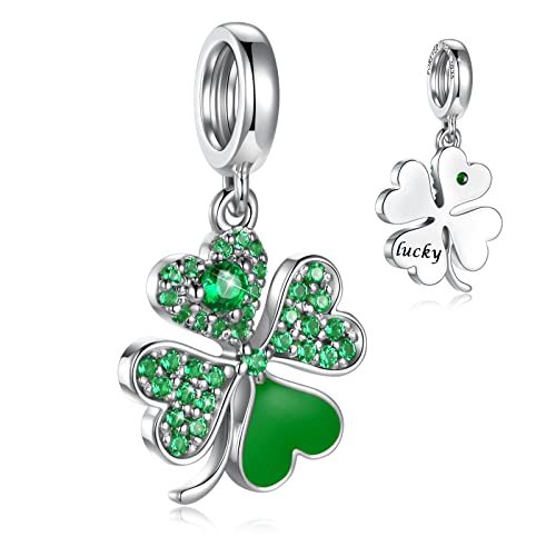 Four Leaf Clover Charms for Pandora Bracelets Necklaces 925 Sterling Silver Women Bead Charm Pendant Gift for Girlfriend Wife Mom Duaghter