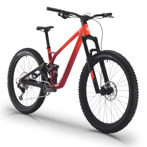 SAVADECK Carbon Fiber Soft Tail Mountain Bike All Terrain Suspension Off-Road Fox Front Fork and Adult Racing, Firepower Orange-M6100-12 Speed (Red, 27.5 * 15.5)