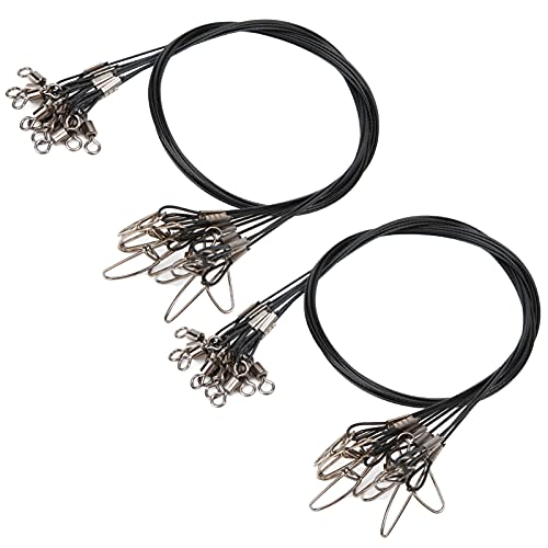 cardyven 20PCS Fishing Wire Line, Leaders Fishing Stainless Steel Wire Leaders Fishing Line Leash Anti Bite Steel Fishing Line Steel Wire Leader with Rolling Swivel (Black)