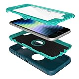 MXX Case Designed for iPhone SE 2022 /SE 2020 Heavy Duty Protective Case with Screen Protector [3 Layers] Rugged Rubber Shockproof Protection Cover & Rotating 360 Degree Belt Clip (Turquoise)