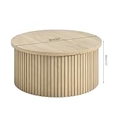 Fsbecl Lift Top Coffee Table with Storage, Round Coffee Tables for Living Room, 34.6'' Farmhouse Fluted Coffee Table, Wood Center Table with Large Hiddern Storage Compartment (Wood Color)