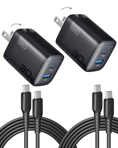 INIU USB C Charger, 2-Pack 30W PD QC 3.0 Dual Port Fast Charging Type C Charger Block with 5ft USB-C Cable, Compact USB C Wall Charger with Foldable Plug for iPhone 16 15 14 Pro Max Samsung S23 S22