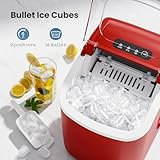 Countertop Portable Ice Maker Machine with Handle, 9 Bullet-Shaped Ice Cubes Ready in 6 Mins, 26Lbs/24H, Self-Cleaning Function with Ice Scoop and Basket for Home/Kitchen/Party (Red)