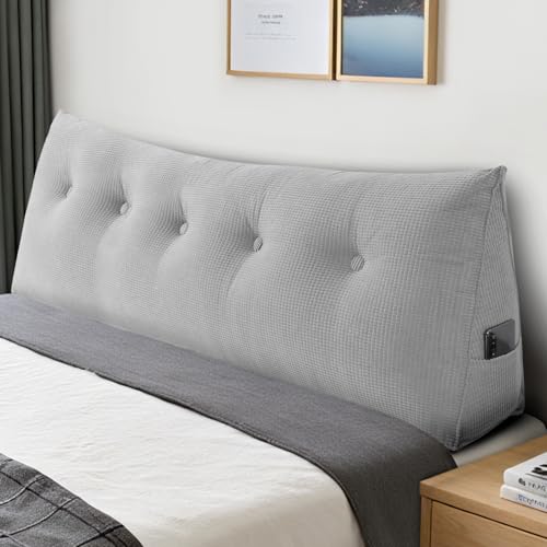 Huatean Home Soft Headboard Pillow Queen Size, Wall Backrest Wedge Pillow Headboard Queen, Reading Backboard Pillows, Large Dorm Daybed Bolster Pillows for Back Support with Removable Cover, Gray