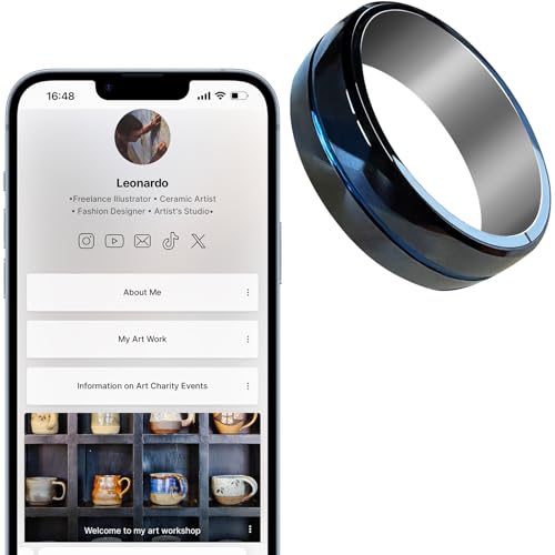 Tungsten Ring Digital Business Card - Waterproof NFC Ring - Social Media Sharing & Instant Contact - Tap to Share NFC - iOS and Android(Blue-#12)