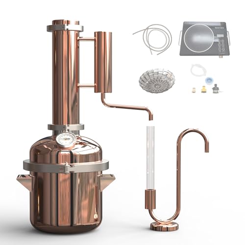 HOOLOO 8L Copper Still-Distillation Equipment for Making Hydrosol Essential Oil, Home Equipment DIY from Herbs, Plants Flowers, can Also Make Gin